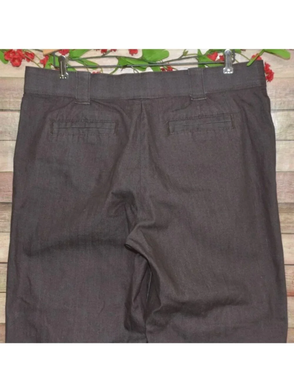 Lee No Gap Waistband Pants Womens 16 M Brown Straight Leg Stretch Cotton Trouser